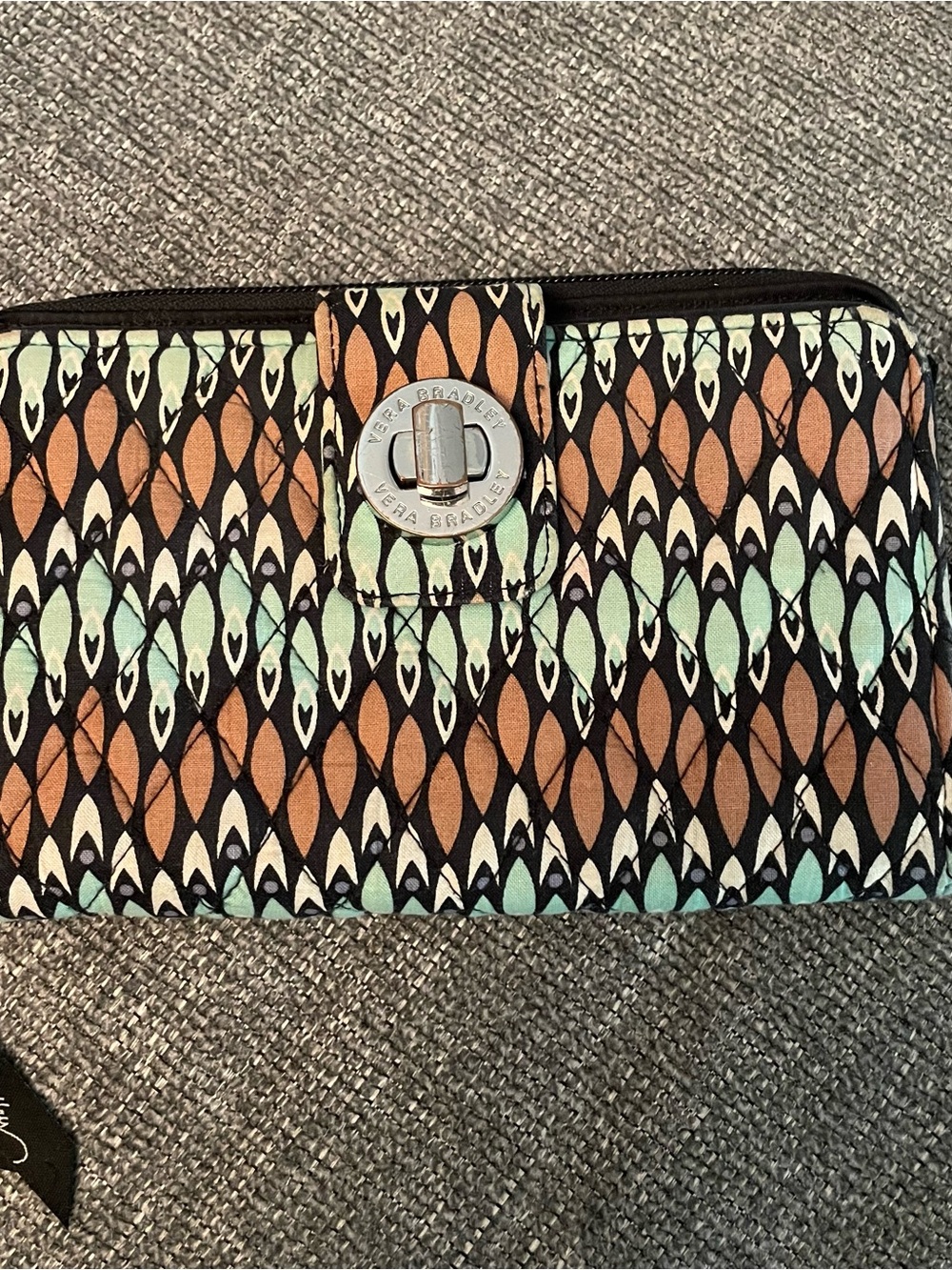 Vera Bradley Sienna Stream Geometric Patterned Quilted Turn Lock Wallet